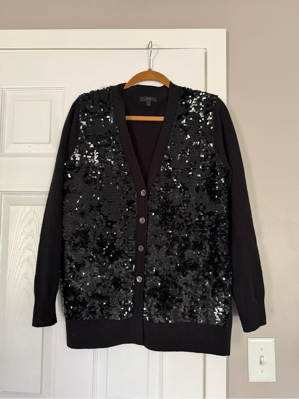 Jcrew Black Sequin Front Sweater Cardigan New Year Party